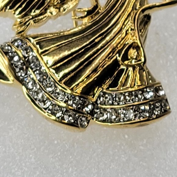 Shiny Gold Angel Brooch with Crystal Rhinestones - Picture 6 of 12